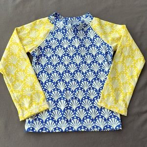 Boden, Girls size 2/3 or 4/5 Long-sleeved Rash Guard Hotchpotch Coral Swim Top
